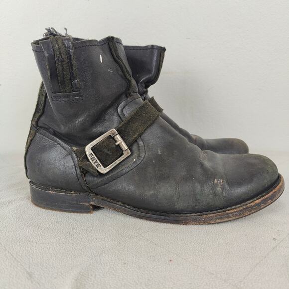 Frye Vicky Artisan Combat Boots Womens 9 Black Leather Zip Back‎ Engineer Biker - Picture 1 of 12